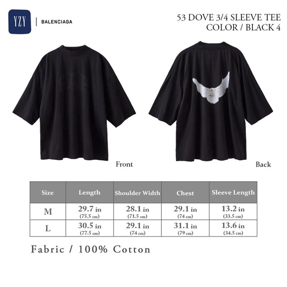 YEEZY × GAP ENGINEERED BY BALENCIAGA 53 DOVE 3/4 SLEEVE TEE ( OVERSIZED ) - Picture 2 of 16